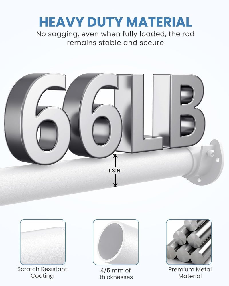 Supforce Closet Rods for Hanging Clothes, 17 to 69 Inches Stepless Adjustable Metal Closet Rod, 1.3 Inches Heavy Duty Clothes Hanging Rod for Closet Wardrobes Laundry RV, White - Image 4